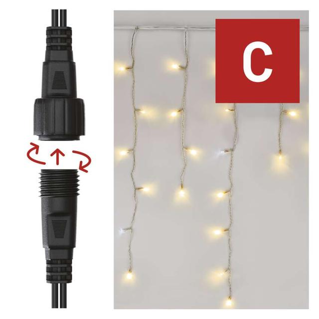 Lampki choinkowe łączone Standard sople 100LED 2,5 m ciepła biel+ciepła biel miga IP44 timer D1CN01 EMOS
