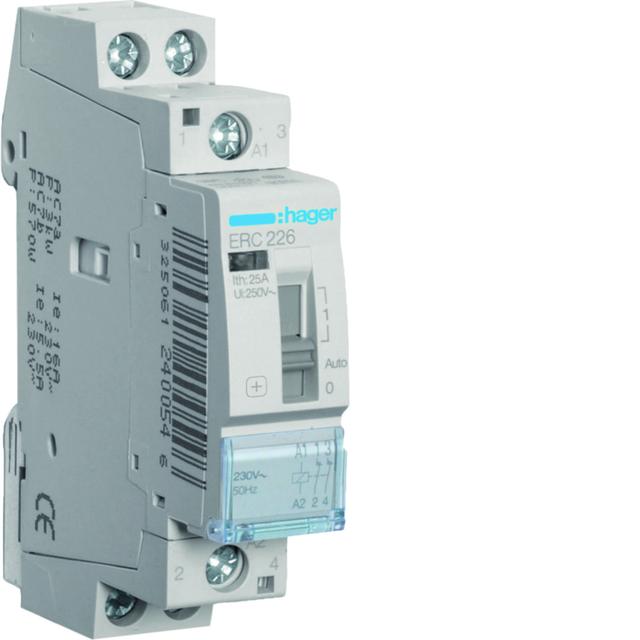 Stycznik modułowy z możliwością sterowania ręcznego 230V AC 2R 25A AC-7A B ERC226 HAGER