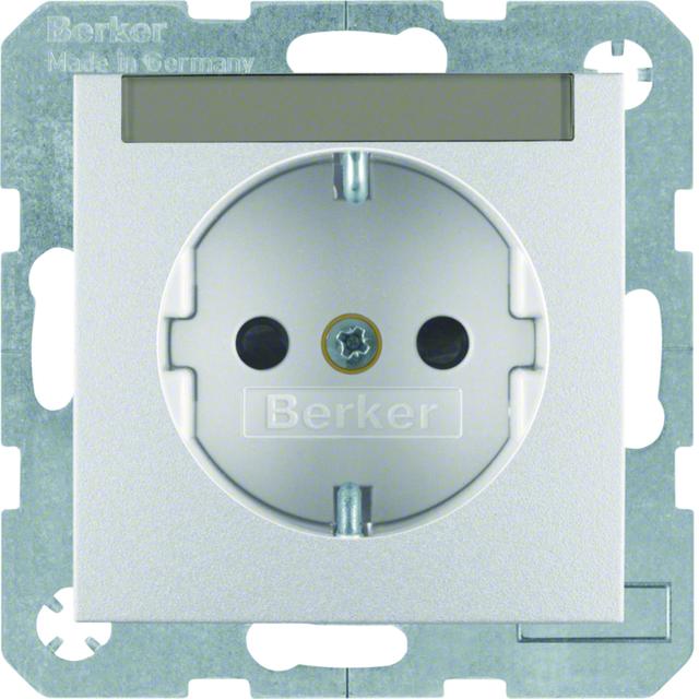BERKER B.x Gniazdo SCHUKO z polem opisowym z przysłonami styków aluminium mat 47491404 HAGER