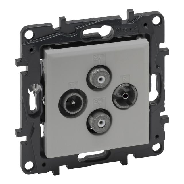 Niloe Step - gniazdo TV-R-SAT-SAT końcowe do instalacji typu gwiazda, 2 przewody 1,5 dB- kolor alumi