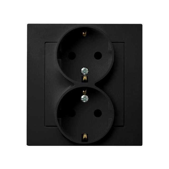 AS Gniazdo podwójne z uziemieniem schuko kompletne z ramką - kolor czarny metalik