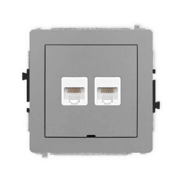DECO Mechanizm gniazda komputerowego podwójnego 2xRJ45, kat. 5e, 8-stykowy, bez pola opisowego szary