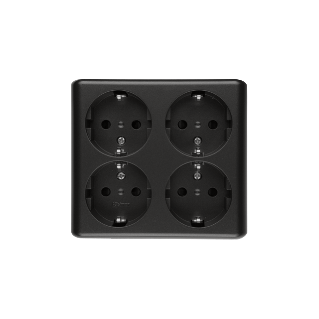 Simon 54 Gniazdo poczwórne Schuko n/t z przesłonami wersja skandynawska 16A szybkozłączka czarny