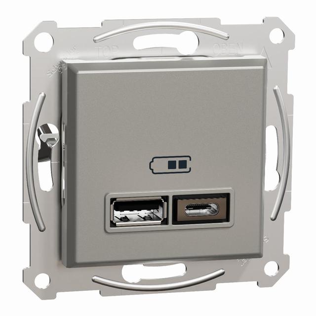 Asfora, gniazdo ładowania USB A+C 2,4A, bez ramki, brąz