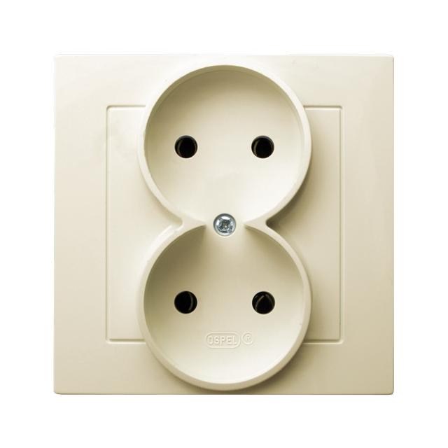 AS Gniazdo podwójne kompletne z ramką - kolor ecru