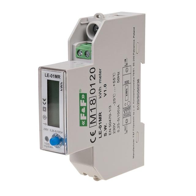 Licznik energii elektrycznej - jednofazowy RS-485 LCD 100A rejestracja parametrów sieci U I F P Q AE+ RE+ LE-01MR F&F