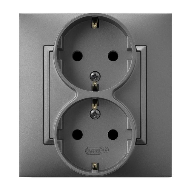 ARIA Gniazdo podwójne z uziemieniem schuko kompletne z ramką - kolor szary mat
