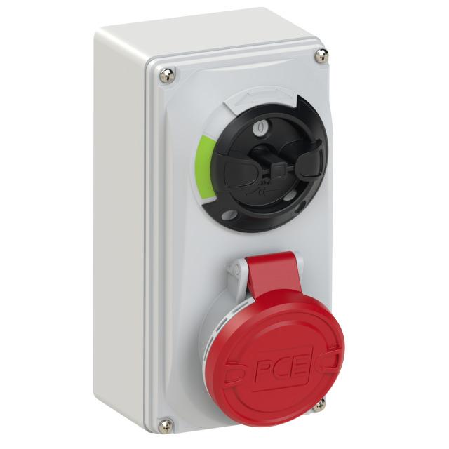GNIAZDO Z WYŁĄCZNIKIEM 0-1 MAŁE BLOKADA MECHANICZNA 16A 400V 3P+Z IP44 6114-6 46187 PCE
