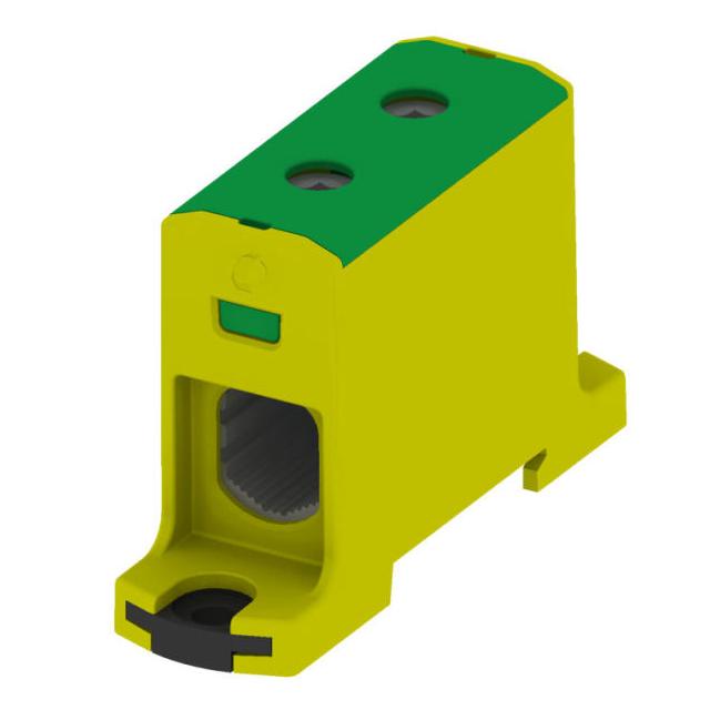 VC05-0051 ,  Złączka szynowa gwintowa AL, CU, 6 - 95mm2, TS 35, 1 tor, 2 otw. zaciskowe, żółto-zielo