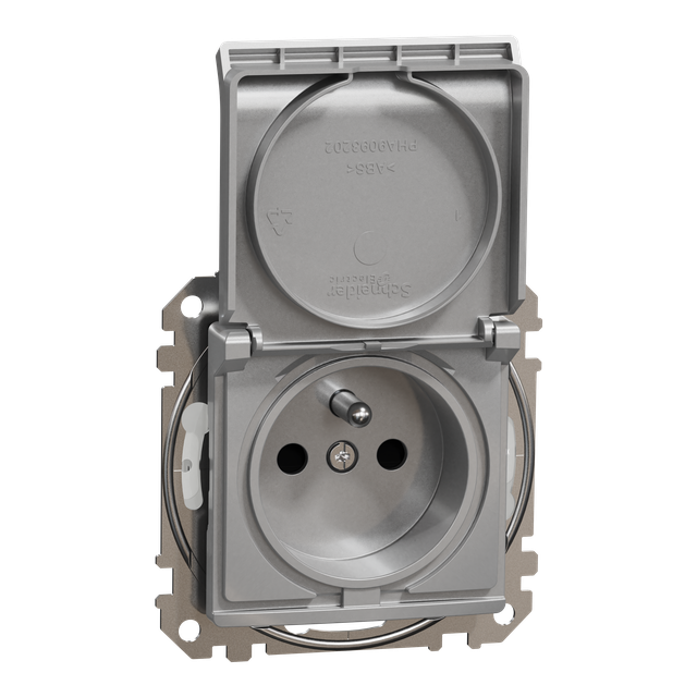 Sedna Design & Elements Gniazdo pojedyncze z uziemieniem z przesłonami zaciski bezgwintowe IP44 srebrne aluminium SDD213014 Schneider