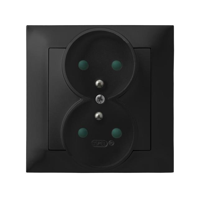 IMPRESJA Gniazdo podwójne z uziemieniem z przesłonami torów prądowych, kompletne z ramką - kolor cza