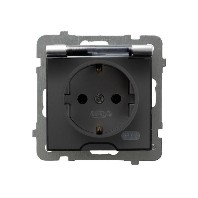 AS Gniazdo bryzgoszczelne z uziemieniem schuko IP-44 wieczko przezroczyste - kolor srebro