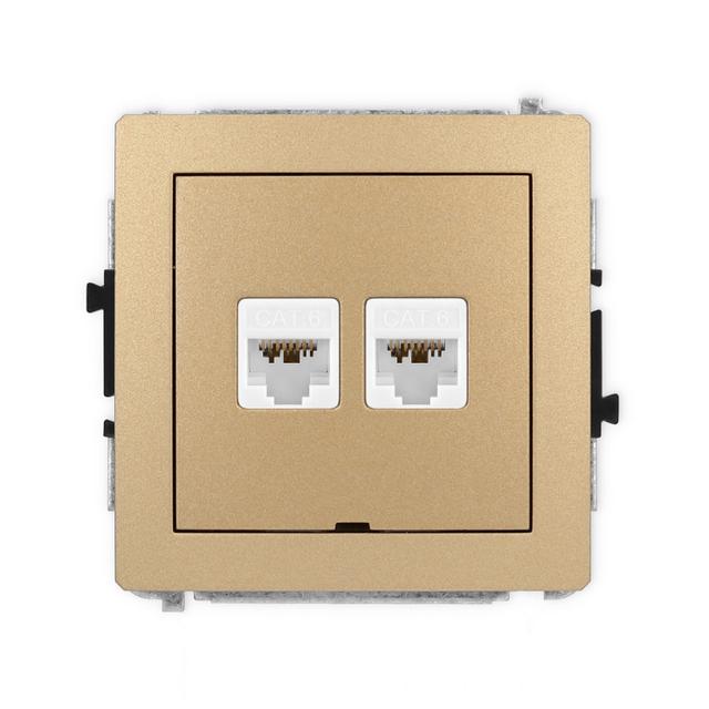 DECO Mechanizm gniazda komputerowego podwójnego 2xRJ45, kat. 6A, 8-stykowy, bez pola opisowego złoty