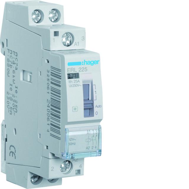 Stycznik modułowy z możliwością sterowania ręcznego 12V AC 2Z 25A AC-7A B ERL225 HAGER