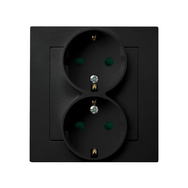 AS Gniazdo podwójne z uziemieniem schuko z przesłonami torów prądowych, kompletne z ramką - kolor cz