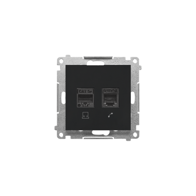 Simon 55 Gniazdo komputerowe RJ45 kategoria 5e + telefoniczne RJ12 Czarny mat T5F.01/149 KONTAKT