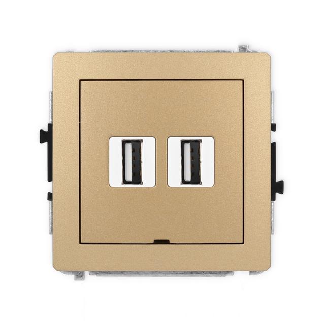 DECO Mechanizm gniazda podwójnego 2xUSB A-A 2.0, bez pola opisowego złoty metalik
