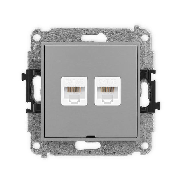 ICON Mechanizm gniazda komputerowego podwójnego 2xRJ45, kat. 5e, 8-stykowy, bez pola opisowego szary