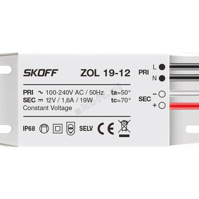 Zasilacz typ ZOL19-12 | 100 - 240 V AC / 12 V DC | 50 Hz | 1,9 A | 19 W | IP 68