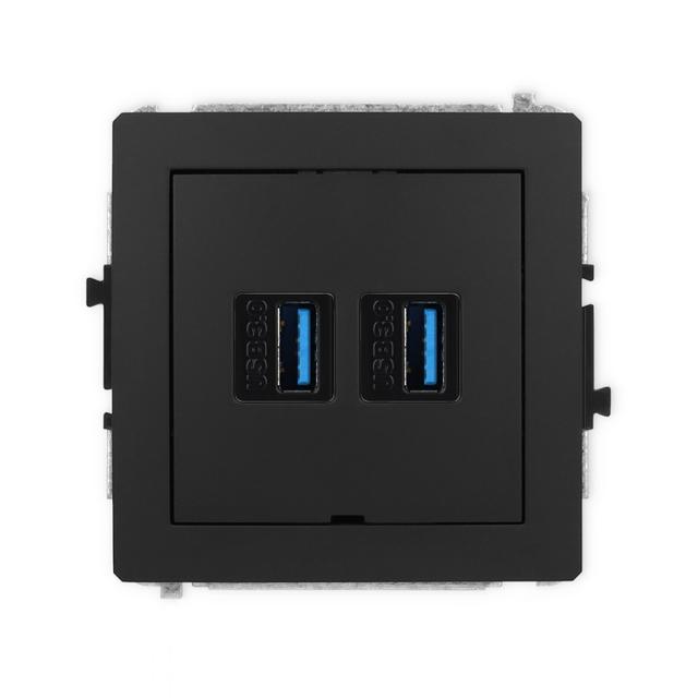 DECO Mechanizm gniazda podwójnego 2xUSB A-A 3.0, bez pola opisowego czarny mat
