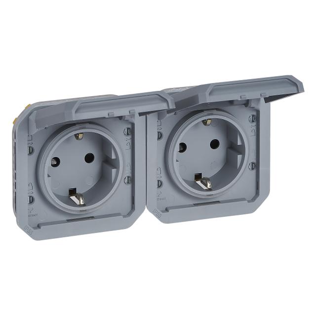NOWE PLEXO - GNIAZDO SCHUKO 2X2P+Z POZIOME MECHANIZM 16A-250V SZARE 069576L LEGRAND