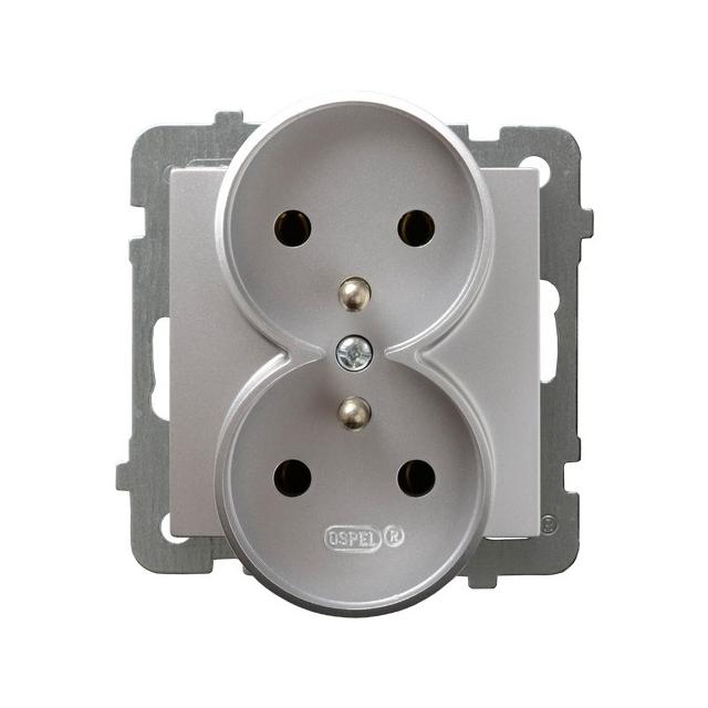 AS Gniazdo podwójne z uziemieniem moduł bez ramki - kolor srebro