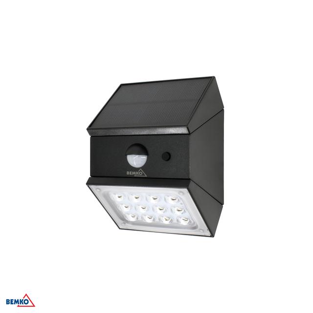 NAŚWIETLACZ LAMPA SOLARNA LED 3 barwy świecenia RUBIC 2,5W 300lm 3000/4000/6000K IP65 CZARNA Czujnik C83-SOR-002BL-CCT-PIR BEMKO