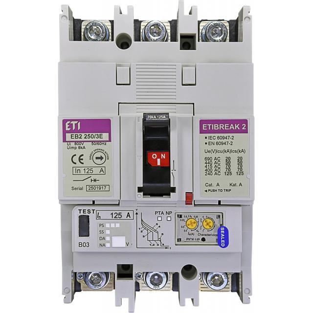 Wyłącznik mocy 70kA wyzw. elektroniczny EB2 250/3E 125A 3P 004671302 ETI