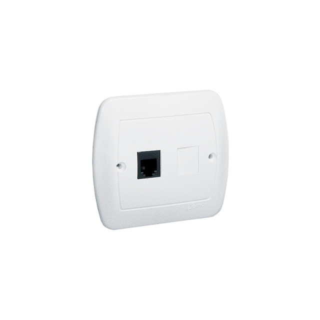 Simon Akord Gniazdo telefoniczne RJ12 pojedyncze z zaślepką. Montaż do puszki na wkręty biały