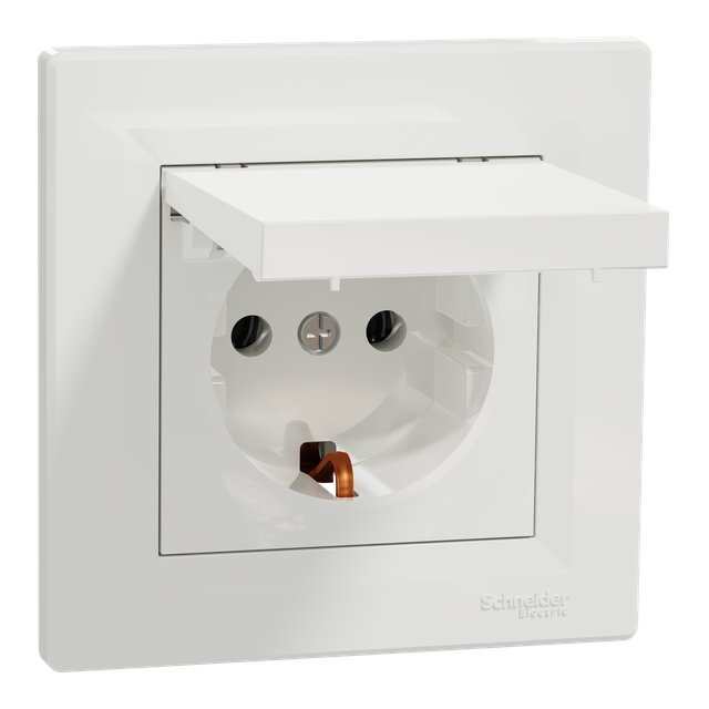 Asfora, gniazdo pojedyncze 2P+PE, z klapką, biały