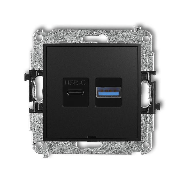MINI Mechanizm ładowarki USB podwójnej USB C + USB A, 20W max., bez pola opisowego czarny mat