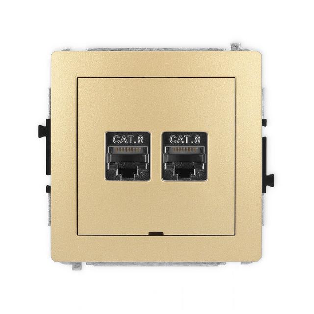 DECO Mechanizm gniazda komputerowego podwójnego 2xRJ45, kat. 8, ekranowany, 8-stykowy, bez pola opis