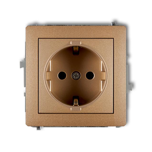 DECO Mechanizm gniazda pojedynczego z uziemieniem SCHUKO 2P+Z (przesłony torów prądowych) złoty meta
