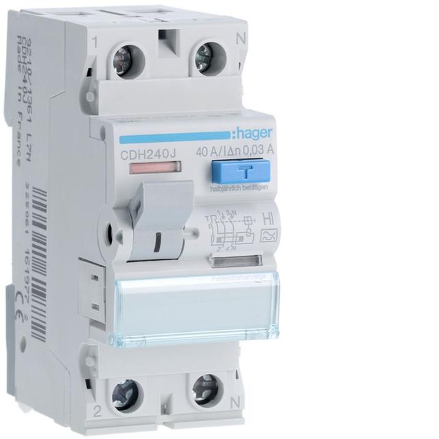 RCCB Wyłącznik różnicowoprądowy 1P+N 40A 30mA 6kA HI CDH240J HAGER