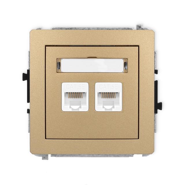 DECO Mechanizm gniazda komputerowego podwójnego 2xRJ45, kat. 5e, 8-stykowy złoty metalik