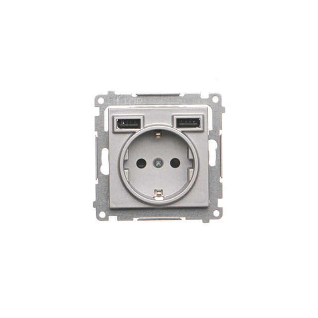 Simon 55 Gniazdo schuko ze zintegrowaną ładowarką 2xUSBA Aluminium mat TGSZ1ZUSB2AA.01/143 KONTAKT
