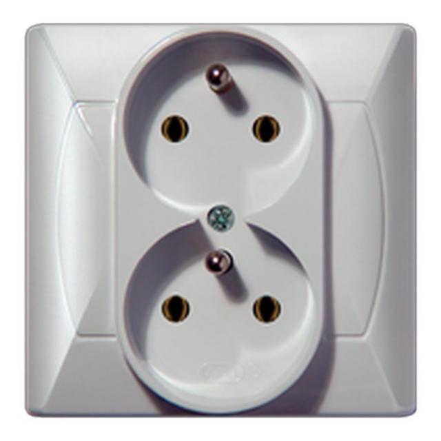AKCENT Gniazdo podwójne z uziemieniem z funkcją niezamienności faz - kolor biały
