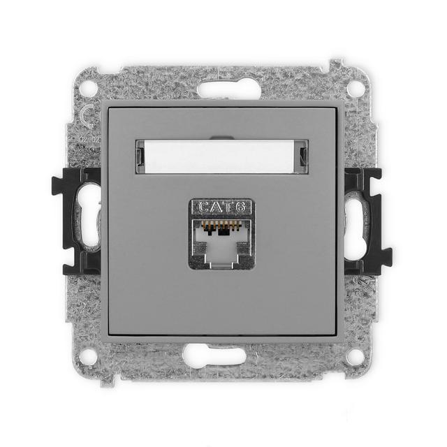 ICON Mechanizm gniazda komputerowego pojedynczego 1xRJ45, kat. 6, ekranowany, 8-stykowy szary mat