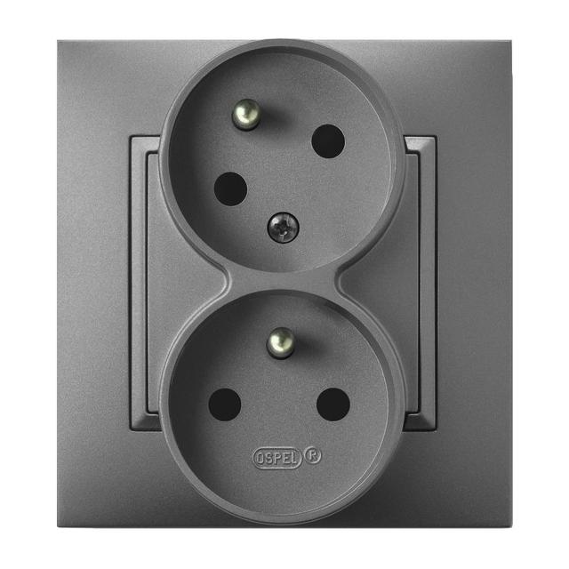 ARIA Gniazdo podwójne z uziemieniem z funkcją niezamienności faz, kompletne z ramką - kolor szary ma