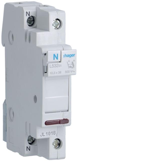 Mod. podst. bezp. 1P+N z lamp. kontr. 230VAC wkł.bezp.cyl.L38 10x38mm 32A 400VAC L53201 HAGER