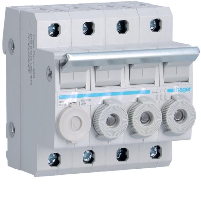 Rozłącznik bezpiecznikowy cylindryczny 4P 10x38mm L95400 HAGER
