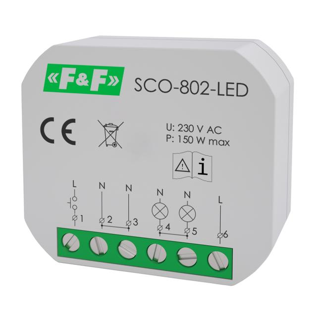 Ściemniacz oświetlenia do źródeł światła LED z pamięcią ustawień natężenia oświetlenia z funkcją Softstart. SCO-802-LED F&F