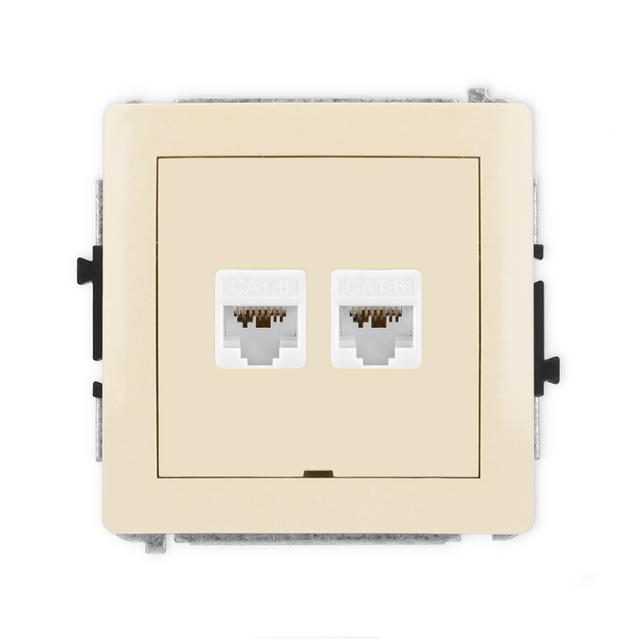 DECO Mechanizm gniazda komputerowego podwójnego 2xRJ45, kat. 6A, 8-stykowy, bez pola opisowego beżow