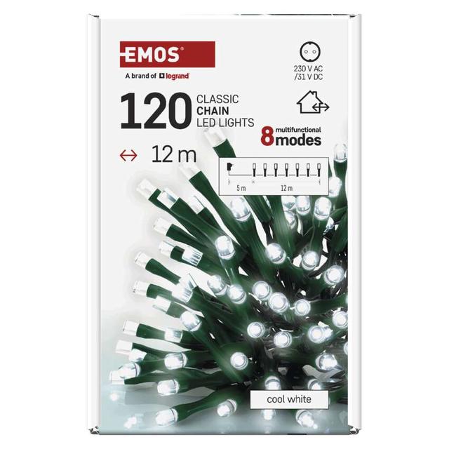Lampki choinkowe Classic 120 LED 12m zimna biel IP44 8 programów timer D4AC23 EMOS