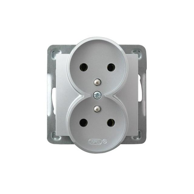 IMPRESJA Gniazdo podwójne z uziemieniem moduł bez ramki - kolor srebro GP-2YRAZ/m/18