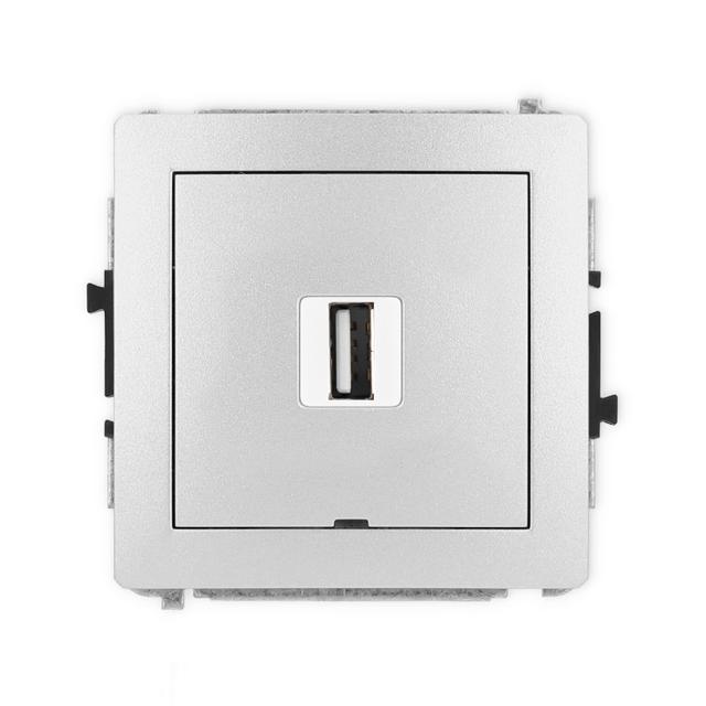 DECO Mechanizm gniazda pojedynczego USB A-A 2.0, bez pola opisowego srebrny metalik