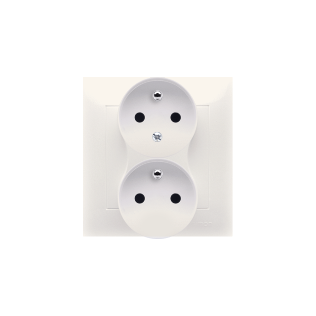 Simon 54 Gniazdo z/u podwójne z f. niezm. faz z przesłonami 16A z. śrub. monoblok kremowy