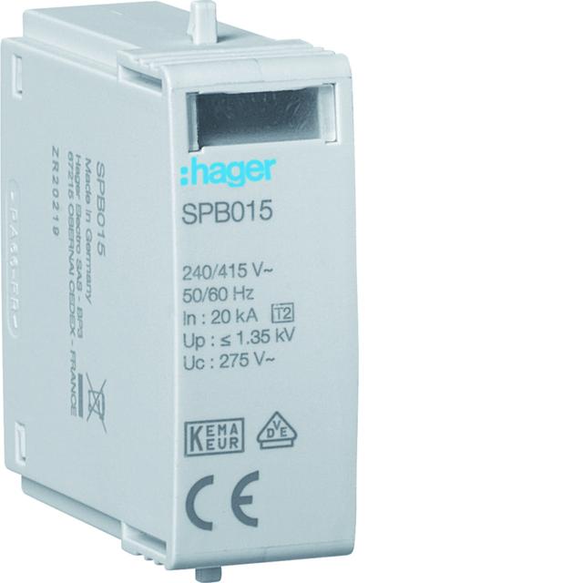SPD Moduł T2 MOV 1P sieć TN/TT In=20kA Imax=40kA Up?1,35kV L-N Uc=275V SPB015 HAGER