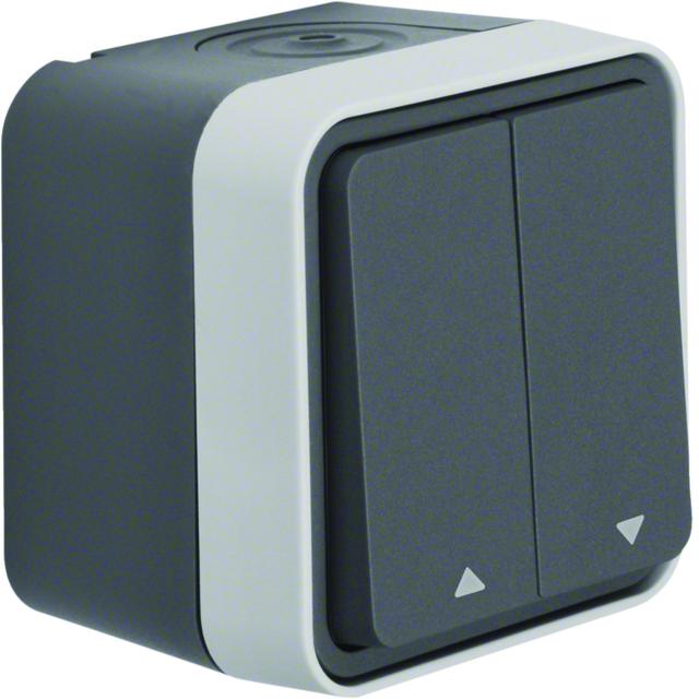 BERKER W.1 Łącznik żaluzjowy przyciskowy nadruk symboli strzałka kompletny IP55 szary 50753505 HAGER