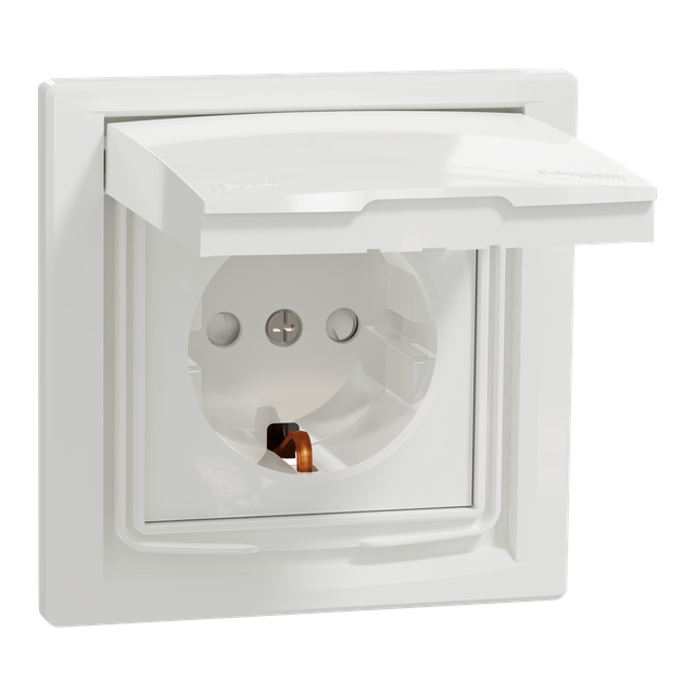 Asfora, gniazdo pojedyncze schuko, IP44, biały